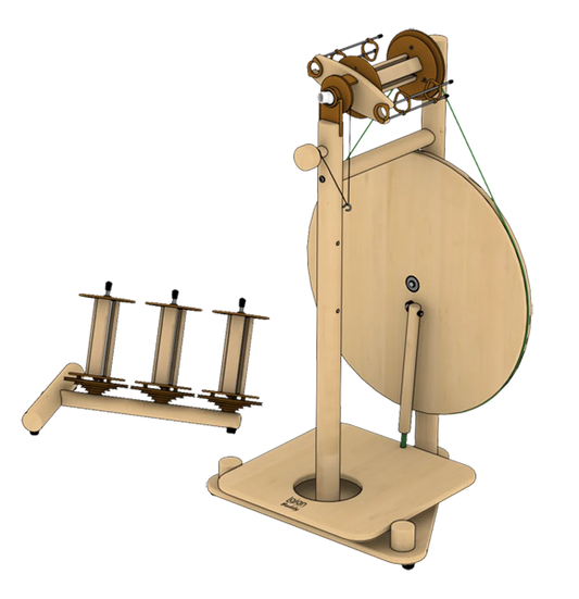 Lojan Buddy Spinnrad mit breitem Einfachtrittbrett und Lazy Kate mit drei Spulen aus Buchenholz, modernes Spinnrad für Handspinner